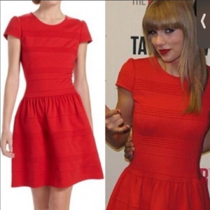 Girls of savoy Anthropologie red pintuck ponte knit jersey dress